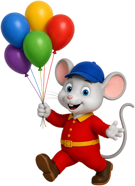 Kleutergenot muis-gelukbringer met ballonne
